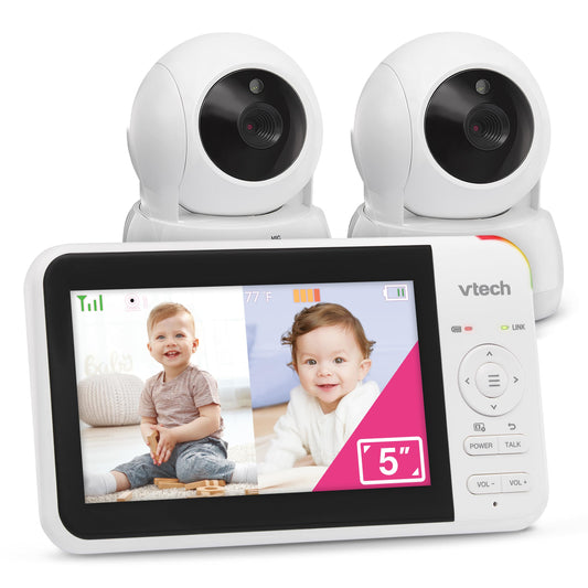 VTech VM924-2 Pan & Tilt Video Baby Monitor with 2 Cameras, 5" LCD Screen, Up to 17 Hrs Video Battery Life(2600 mAh), 1.33x Zoom, Night Vision, Best-in-Class 1000ft Range, Soothing Sounds, 2-Way Talk