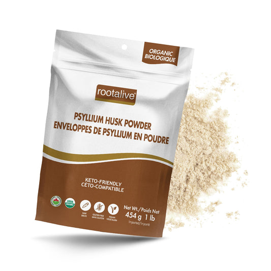 Rootalive Organic Psyllium Husk Powder 454g (1lb), Plant-Based Fibre for Digestive Support, Unflavored Superfood with Soluble & Insoluble Fibre, Vegan, Gluten-Free