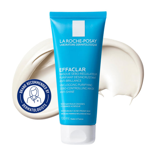 La Roche-Posay Clarifying Clay Skincare FACE MASK, Effaclar Unisex Purifying Clay Mask for Oily Skin, Sebum Controlling with Kaolin Clay, Travel Size Approved, 100 ml.