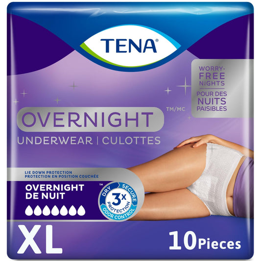 Tena Incontinence Underwear for Overnight, Unisex, XL (Pack of 10)