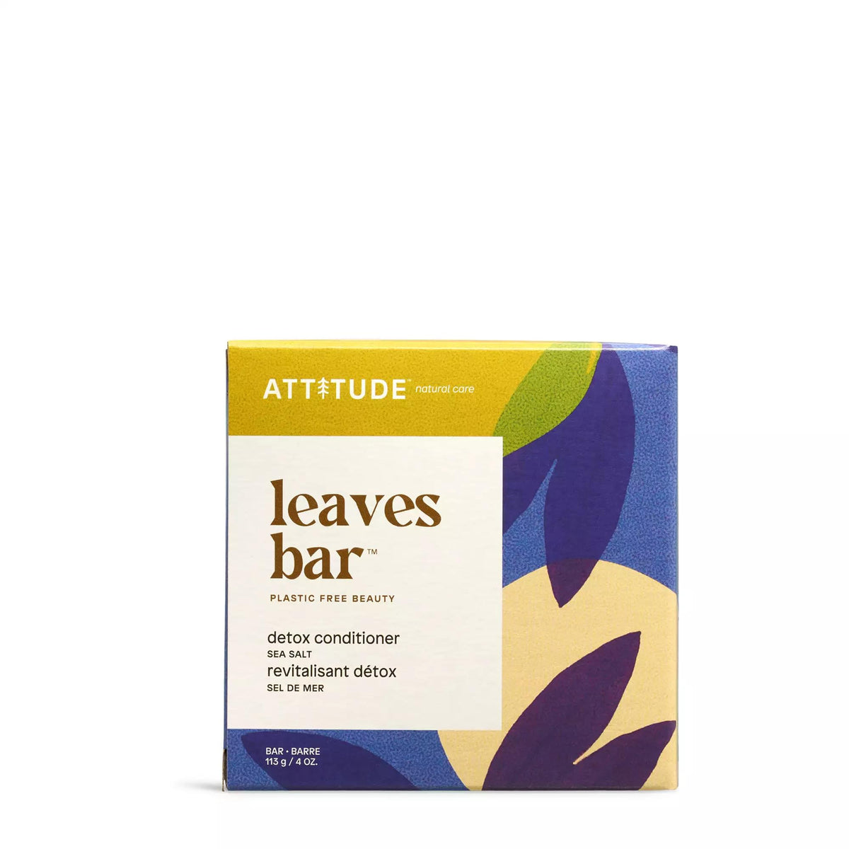 ATTITUDE Detox Conditioner Bar, Made in Canada, Natural Origin, Ideal for Oily Hair, Damaged Hair, Jojoba Oil, Vegan, Sea Salt, 113 g