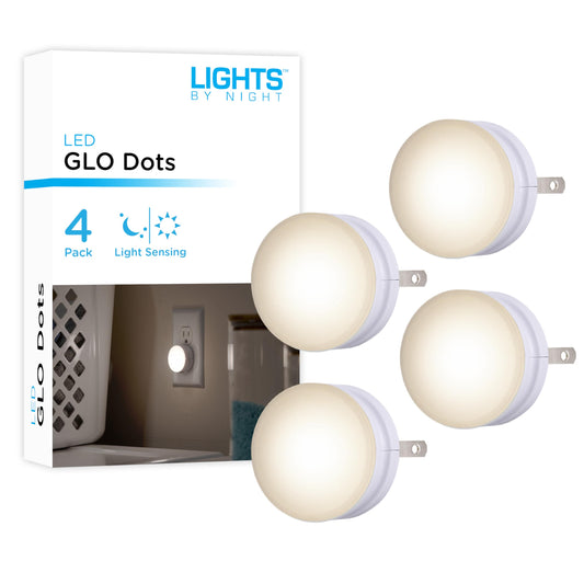 Lights by Night, Mini LED Night Light, Plug-in, Dusk to Dawn Sensor, Warm White, Compact, UL-Certified, Ideal for Bedroom, Bathroom, Nursery, Hallway, Kitchen, 45084, 4 Pack, 4 Count