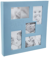 Pioneer Photo Albums 5COL-240BB Collage Frame Embossed Baby Sewn Leatherette Cover Photo Album, Baby Blue