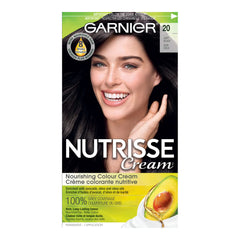 Garnier Nutrisse Ultra Crème, Permanent Hair Dye, 100% Grey Coverage, Vegan Formula, Nourished Hair, Long-Lasting Rich Colour, 20 Soft Black, 1 Application, Packaging May Vary