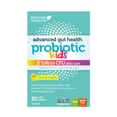 Genuine Health: Advanced Gut Health Kids Probiotic, Natural Daily Digestive & Immune Support for Kids, 5 Billion CFU, 7 Gentle & Balanced Strains, Lemonade Flavour, Gluten-free, Vegan - 30 count