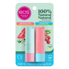 eos 100% Natural Lip Balm Sticks, Watermelon Frosé and Lychee Martini, All-Day Moisture, 4g, 2-Pack