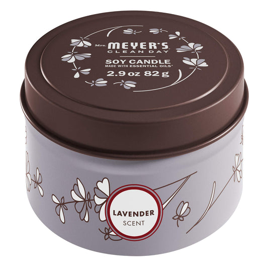 MRS. MEYER'S Clean Day Soy Tin Candle, 12 Hour Burn Time, Made with Soy Wax and Essential Oils, Lavender, 2.9 Oz