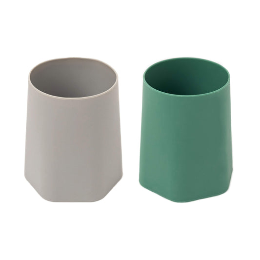 Tiny Twinkle Training Cup 2 Pack - Silicone Cups for Independent Drinking for Baby and Toddler, Baby Led Weaning Supplies Soft Open Cup for Baby (Olive, Grey)