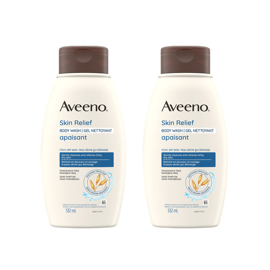 Aveeno Body Wash, 2-PACK, Active Naturals Unscented Skin Relief Body Wash for Dry and Sensitive Skin, 532ML x2, white