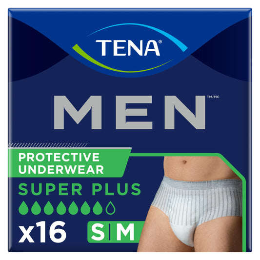 Tena Men Super Plus Protective Underwear S/M, 16 Count, Packaging may vary