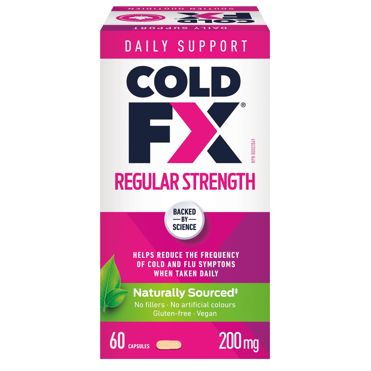 COLD-FX Daily Support Regular Strength, Helps reduce the frequency of Cold and Flu symptoms when taken daily, Formula contains uniquely derived extract from North American Ginseng, 60 Vegan Capsules