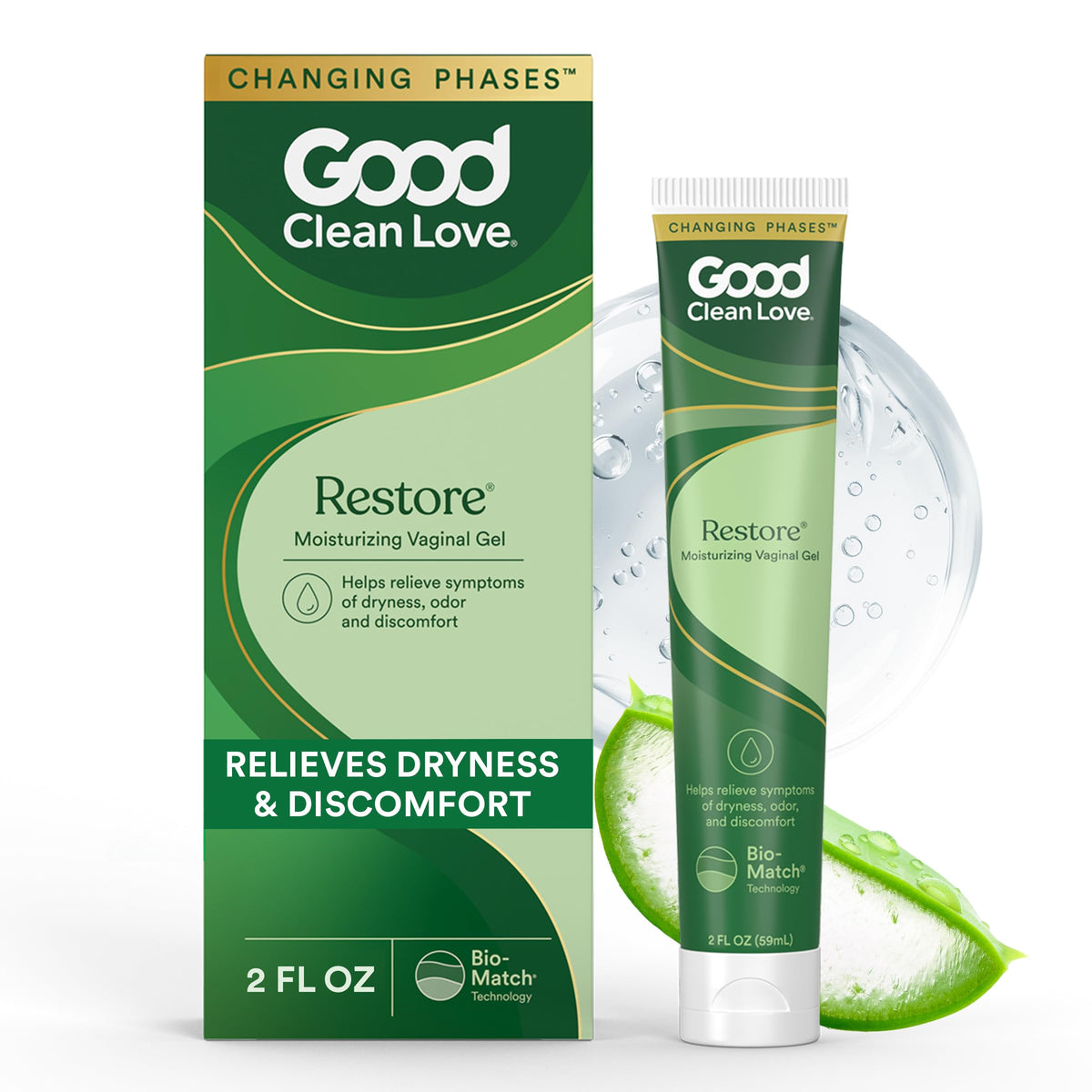 Good Clean Love Restore Moisturizing Vaginal Gel, pH-Balanced, Water-Based with Aloe Vera & Lactic Acid, Reduces Dryness, Discomfort & Odor for Women, 2 Oz