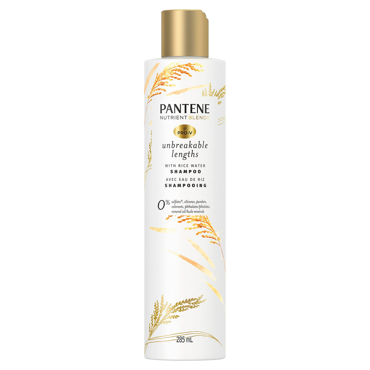 Pantene Sulfate Free Shampoo, Anti Breakage for Medium or Long Hair with Rice Water, Safe for Color Treated Hair, Nutrient Blends, 285mL