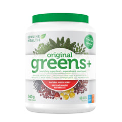 Genuine Health Greens+ Original, 60 servings, 540g, Superfoods, antioxidants and polyphenols to nourish and energize your body, Mixed berry flavoured powder, Dairy and gluten-free