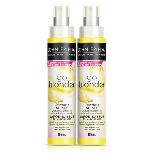 John Frieda Go Blonder Lightening Spray for Gradually Lighter Blonde Hair | Gradually Lightens | Highlights, Lightening, Root Blending | Bright and Radiant Blonde | Up to Two Shades Lighter (105 mL x Pack of 2) | Made in Canada. Packaging May Vary
