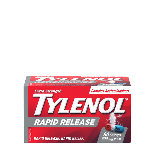 Tylenol Extra Strength Pain Reliever Medicine for Headache, Back Pain and to Reduce Fever, Acetaminophen Rapid Release Gelcaps, 500mg, 80 Gelcaps