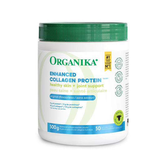 Organika Enhanced Collagen Powder (Type 1 & 3) – 10g Per Serving for Hair, Skin, Nails & Joints – Canadian-Made, Grass-Fed, Non-GMO, 500g