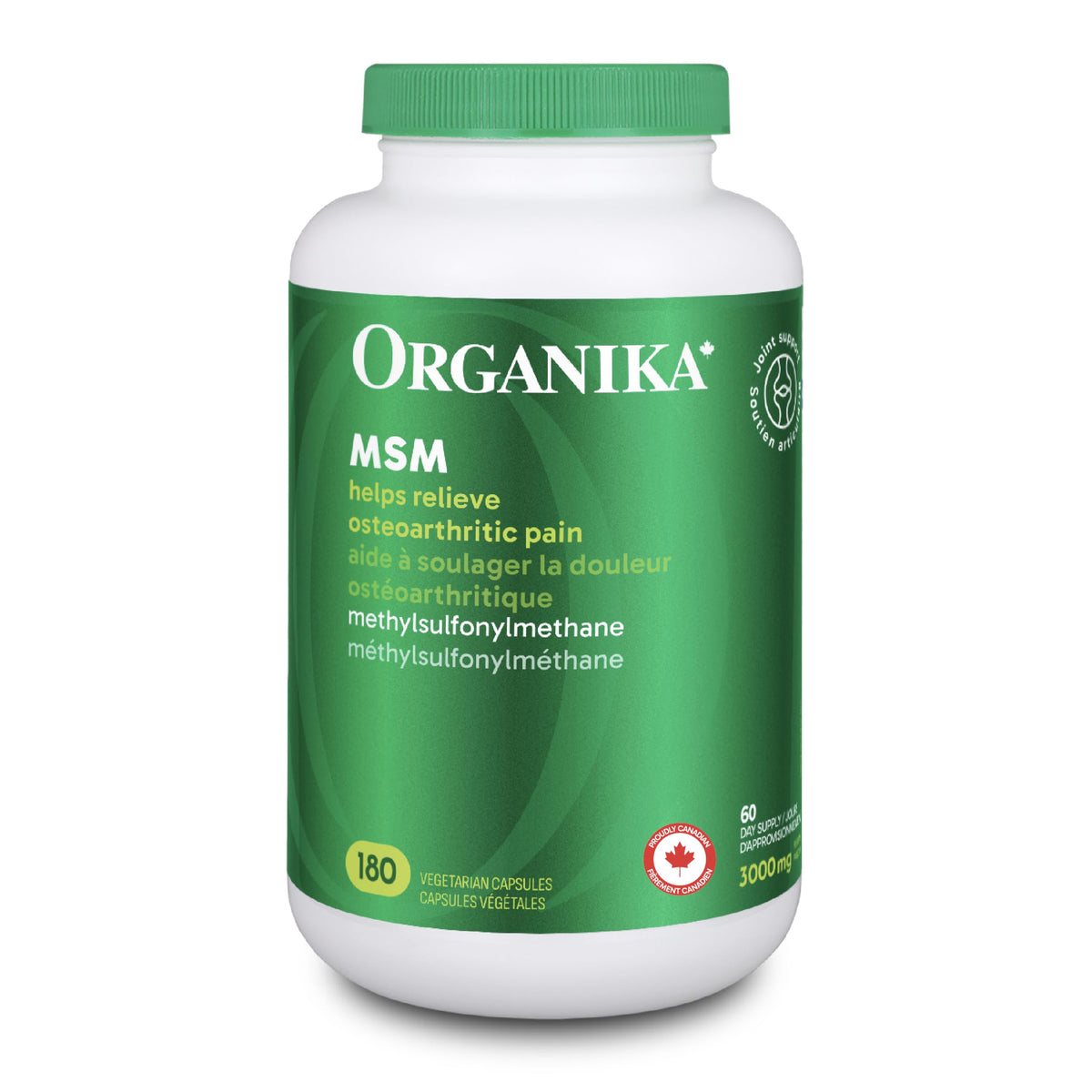 Organika MSM - Joint Support and Inflammation Relief Supplement | Supports Healthier Joints, Bones and Cartilage | Stronger Hair, Skin and Nails | Potent Antioxidant | 1,000mg of MSM - 180 vcaps