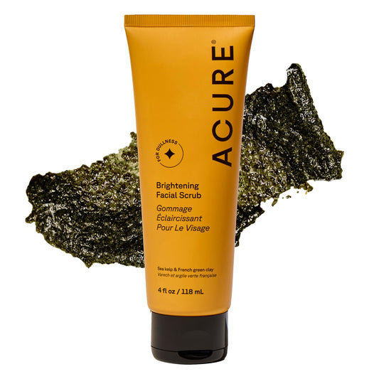 Acure Brightening Facial Scrub, Exfoliating Face Wash, Gentle Daily Scrubber & Exfoliator for Women & Men for Radiant Skin, Cleansing Wash with Sea Kelp & French Green Clay, 118ml