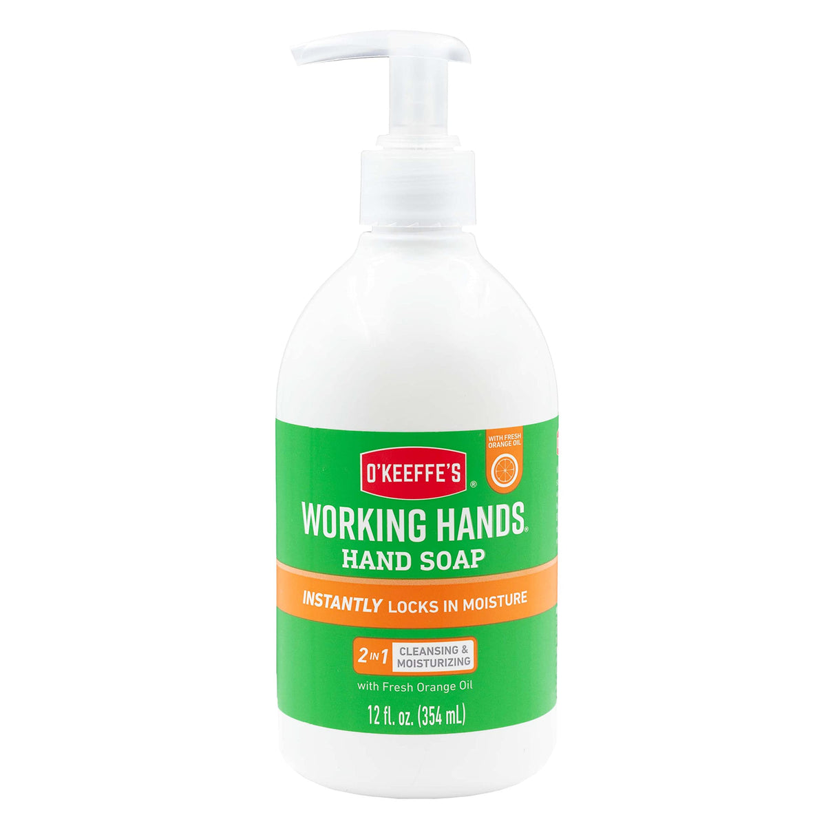 O'Keeffe's Working Hands with Fresh Orange Oil Hand Soap, Cleansing & Moisturizing, Rich & Creamy Lather, Instantly Locks in Moisture, 12oz/354ml Bottle, (Pack of 1) 109371, White