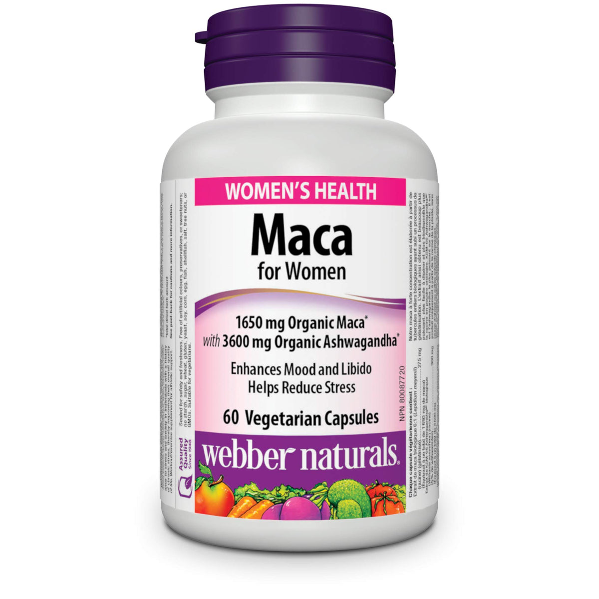 Webber Naturals Maca for Women, 60 Capsules, Contains Organic Maca & KSM-66 Ashwagandha, Women's Health Support, Vegetarian