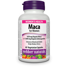 Webber Naturals Maca for Women, 60 Capsules, Contains Organic Maca & KSM-66 Ashwagandha, Women's Health Support, Vegetarian