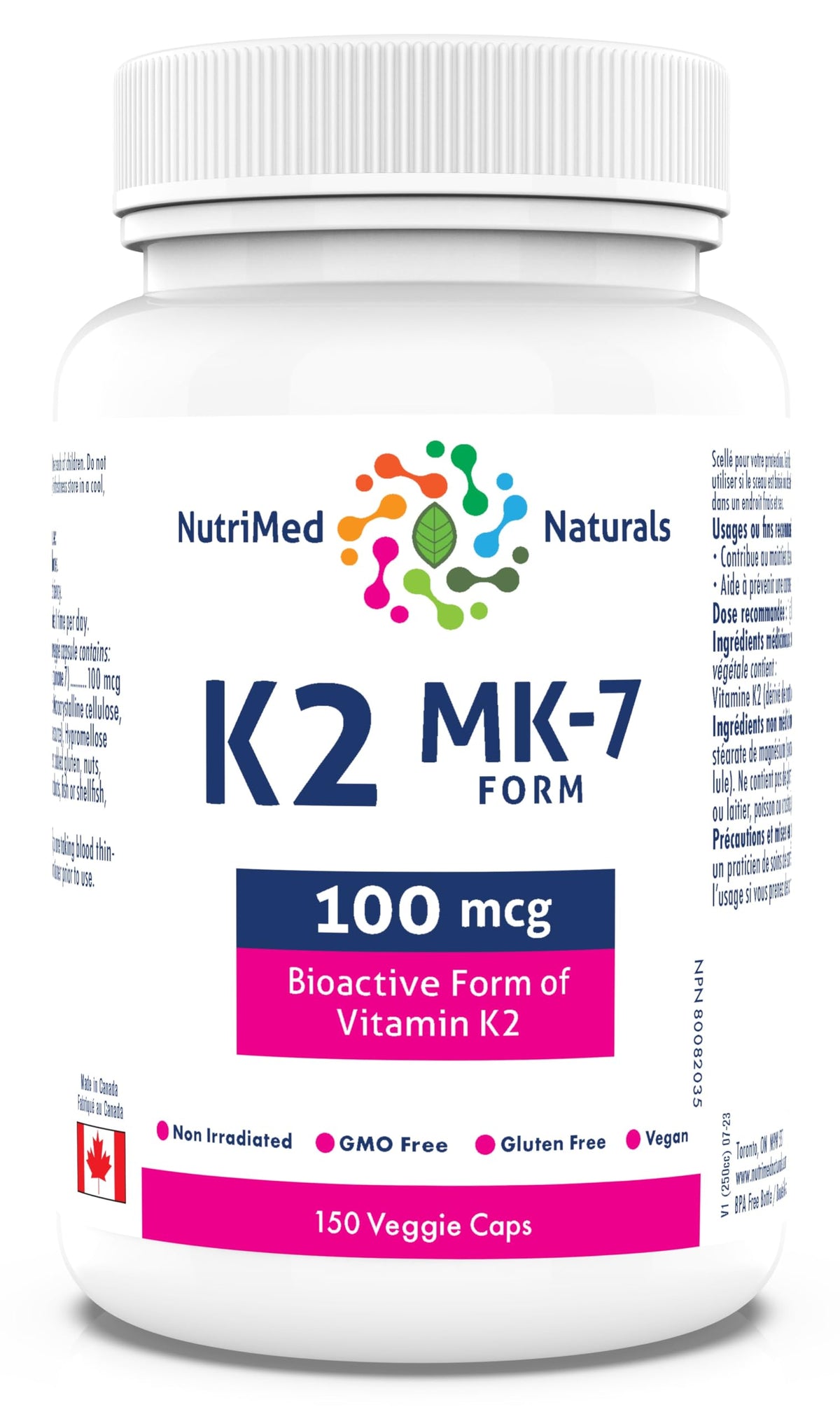 K2 MK-7 Vitamin 150 Veggie Caps - K2 Vitamin Supplement MK-7 Vitamin K-2 100 mcg - Heart Health - Cardiovascular Health - Blood Clotting - 3rd Party Tested - Formulated & Made in Canada
