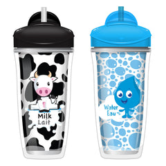 Playtex Sipsters Stage 3 Milk and Water Cup - Spill-Proof, Leak-Proof, Break-Proof Insulated Toddler Straw Sippy Cup Set (12+ Months), 9oz - 2 Count