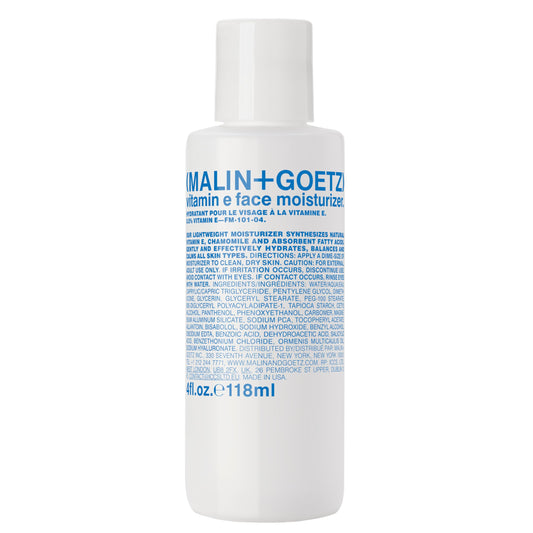 Malin + Goetz Vitamin E Face Moisturizer – hydrating, balancing, nourishing, face lotion for dry sensitive skin. multi-taksing, after shave, makeup primer, unisex cruelty free, vegan, 4 Fl Oz