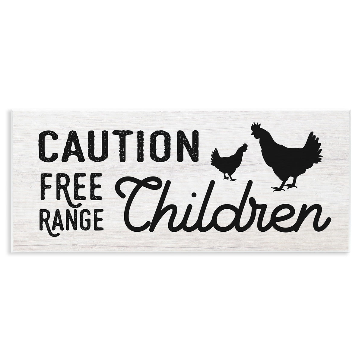 Stupell Industries Caution Free Range Children Sign Family Farm Birds, Designed by Daphne Polselli Wall Plaque, 17x7, Off- White