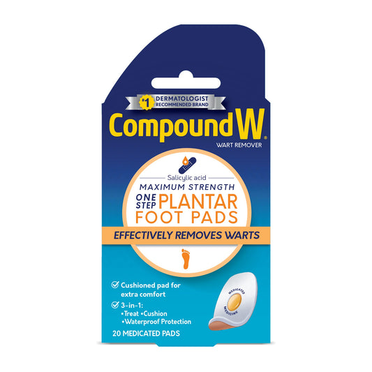 Compound W Wart Remover, Maximum Strength, One Step Pads for Feet, 20 Count