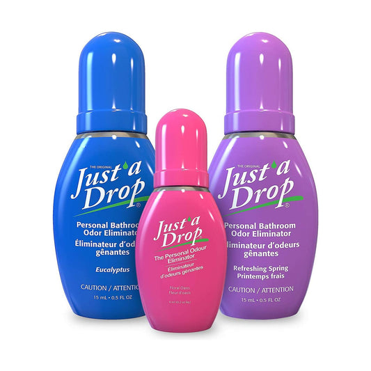 Just a Drop Toilet Odor Eliminator, Assorted 3-Pack, Eucalyptus 15 ml, Refreshing Spring 15 ml, Floral Oasis 6 ml