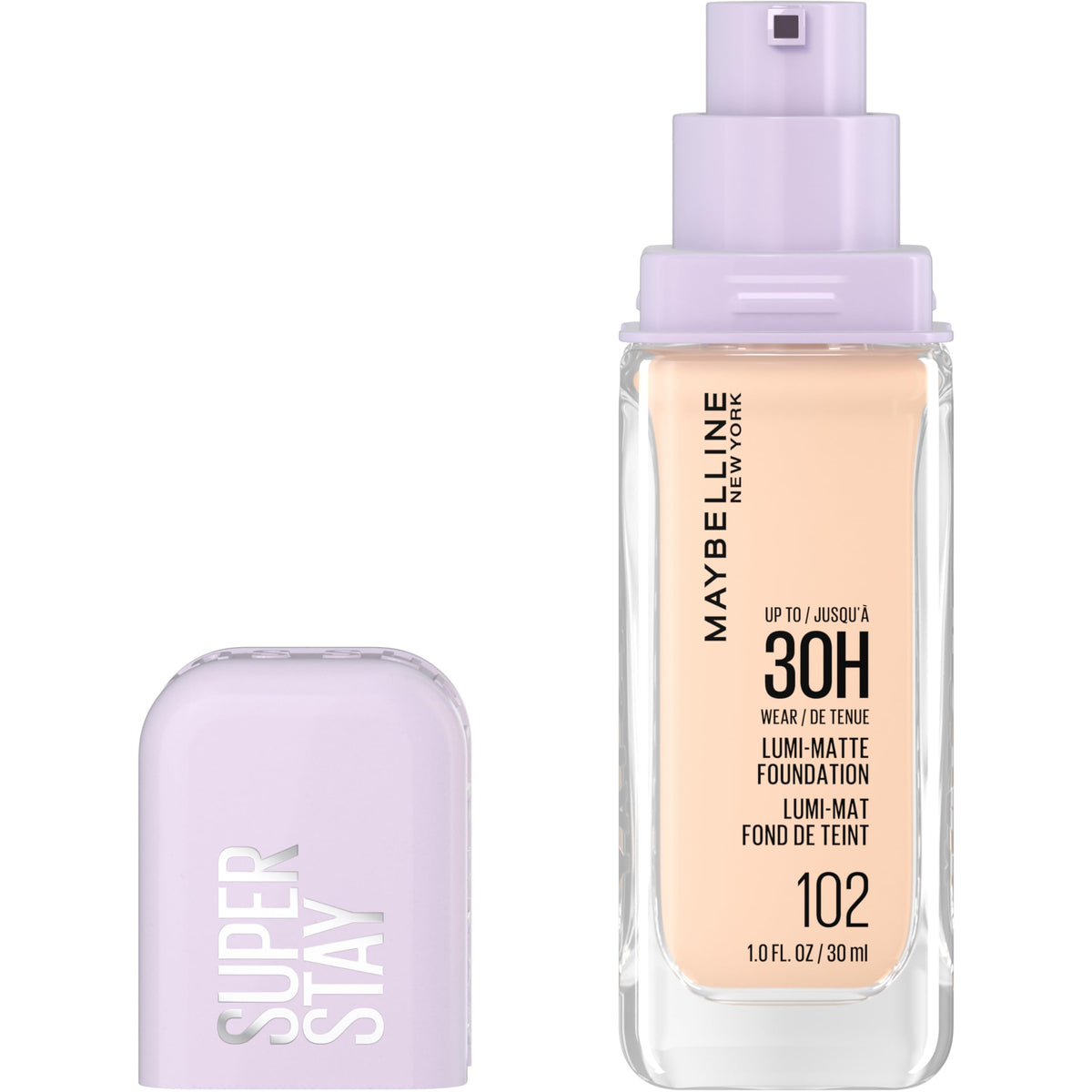 Maybelline New York Super Stay Lumi Matte Foundation, Up to 30H Wear, Luminous Matte, Buildable Coverage, Amino Acids, 102, 30 ml