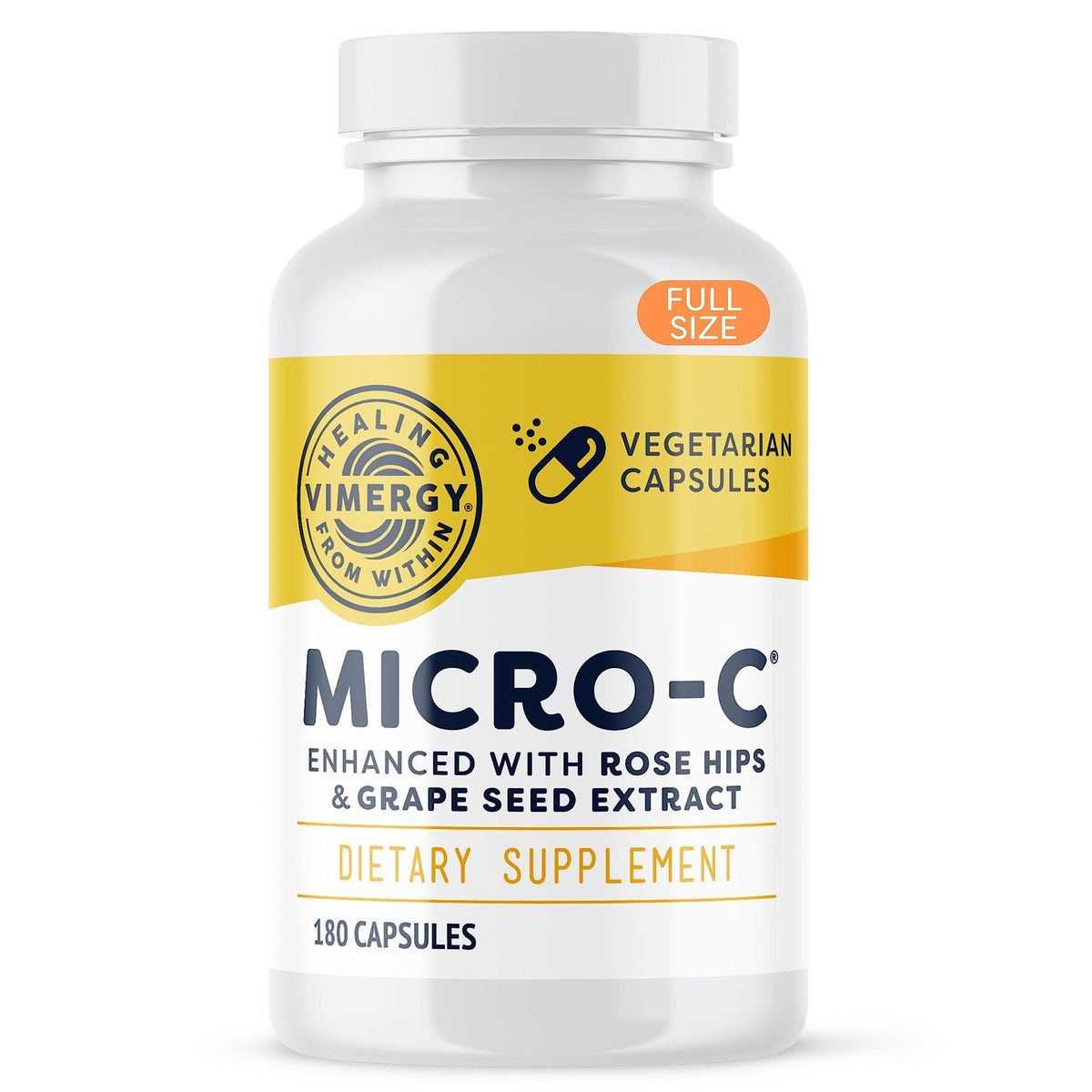 Vimergy Micro-C® Vitamin C Capsules – 500mg per Capsule, Supports Immune Health*, Promotes Collagen Production, Supports Healthy Bones*, Kosher, Vegan & Gluten-Free, Regular Size 180 Capsules