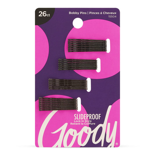 Goody SlideProof Bobby Pins - 26 Count, Black - Comfortable Bobby Hair Pins for Styling, Lock In Place, Pain-Free Styling Accessories for Women & Men, All Hair Types