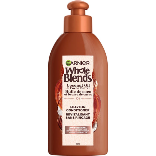 GARNIER Whole Blends Sustainably Sourced Coconut Oil and Cocoa Butter Leave in Conditioner Treatment to Smooth and Control Frizzy Hair, 5.1 Fl Oz