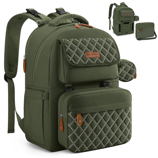 Large Diaper Bag,29L-45L Expandable Diaper Bag Backpack for 2 Kids/Twins Baby Stuff, with Removable Cross Body Bottle Bag for Mom/Dad,Stylish Baby Bag Gift for Boys/Girl-Army Green