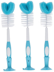 Dr. Brown’s Reusable Sponge Baby Bottle Cleaning Brush Set with Suction Cup Stand, Scrubber and Nipple Cleaner, Blue 3-Pack