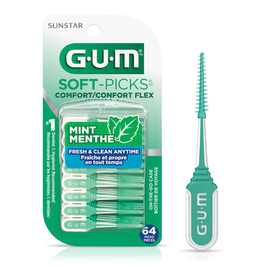 GUM Soft-Picks® Comfort Flex, Mint Flavoured, Travel Case, 64 picks