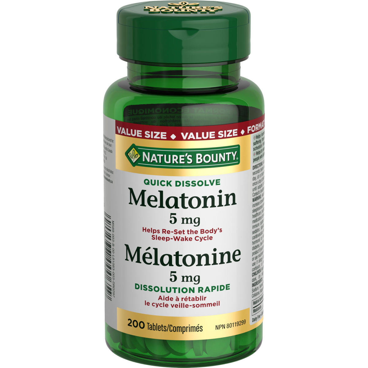 NATURE'S BOUNTY Melatonin, Quick Dissolve, 5 mg, Re-Sets the Body's Sleep Cycle & Improve Sleep Quality, 44 g