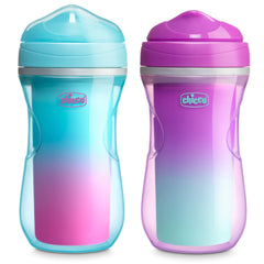 Chicco Double-Wall Insulated Sippy Cup with Bite-Proof Rim Spout and Spill-Free Lid 9oz. | Top-Rack Dishwasher Safe | Easy to Hold Ergonomic Indents | Pink/Teal/Purple Ombre, 2pk | 12+ Months