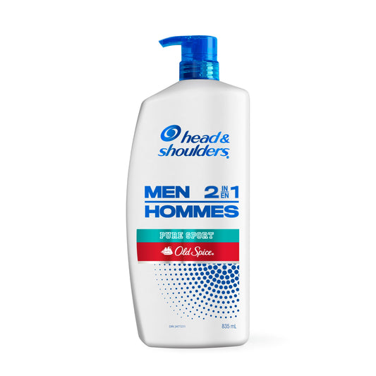 Head and Shoulders Mens 2 in 1 Dandruff Shampoo and Conditioner, Anti-Dandruff Treatment, Old Spice Pure Sport for Daily Use, Paraben Free, 835 mL