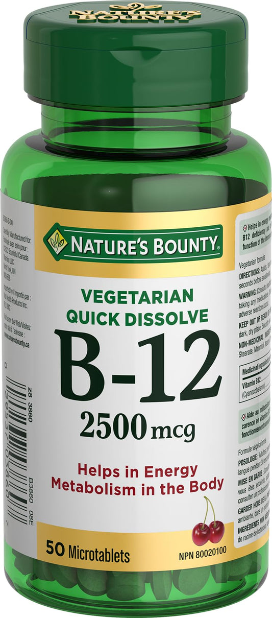 Nature's Bounty Vitamin B12 Supplement, Supports Energy Metabolism, 2500mcg, 50 Microtablets