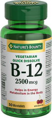 Nature's Bounty Vitamin B12 Supplement, Supports Energy Metabolism, 2500mcg, 50 Microtablets