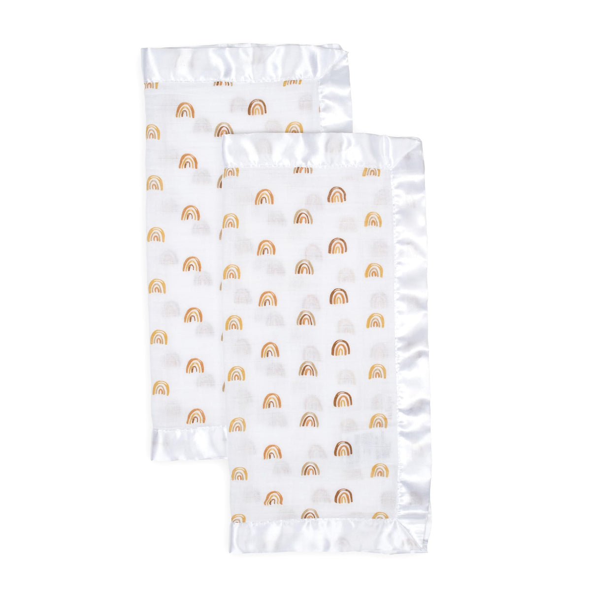 lulujo Baby Security Lovey Blankets| Unisex Softest Breathable Cotton Muslin Security Blanket with Silky Satin Trim| Neutral Comforting Blanket for Girls & Boys | 16in by 16 in| Rainbow