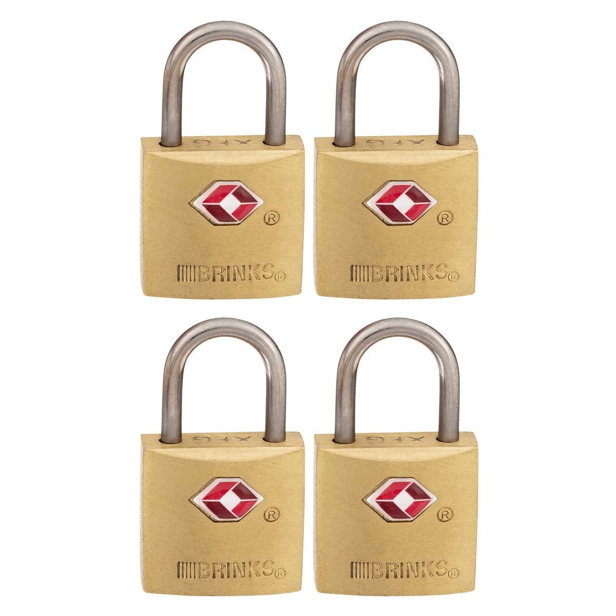 BRINKS - 22mm TSA Approved Solid Brass Keyed Travel Padlock, 4-Pack - Chrome Plated with Hardened Steel Shackle, TSA Approved Lock for Travel and Inspection