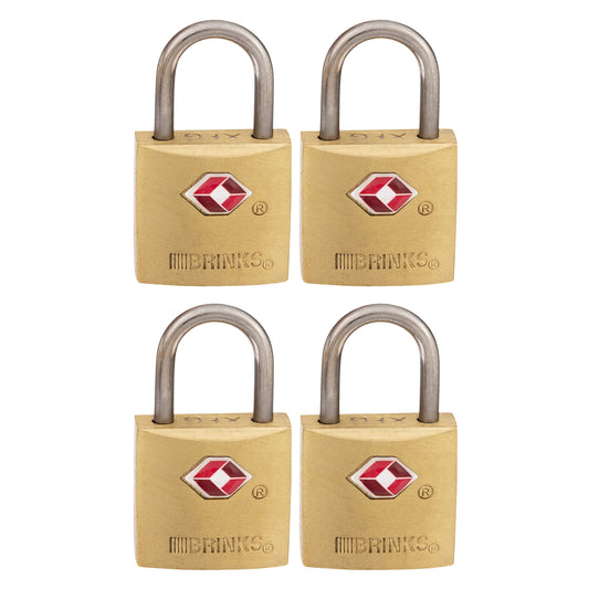 BRINKS - 22mm TSA Approved Solid Brass Keyed Travel Padlock, 4-Pack - Chrome Plated with Hardened Steel Shackle, TSA Approved Lock for Travel and Inspection