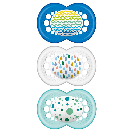 MAM Trends Design Collection Pacifier for Babies 6+ months (Pack of 3 Pacifiers), MAM Soother with Soft Silicone Nipple, Boy Baby Essentials, 6+ months