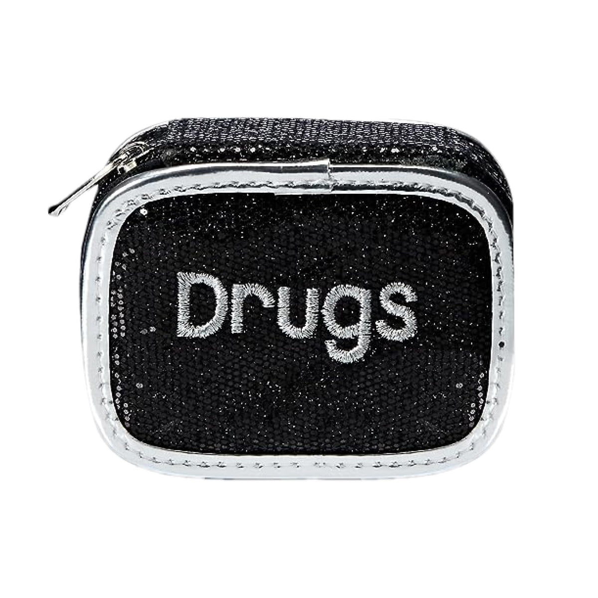 Miamica Zippered Pill Case with 7-Day Removable Plastic Medicine Organizer, Yellow, 3.5” L x 2.75” W x 1.25” H – Keep Your Vitamins and Pills Organized – Compact and Sleek Pill Box, Black Glitter, One