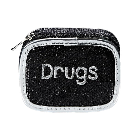 Miamica Zippered Pill Case with 7-Day Removable Plastic Medicine Organizer, Yellow, 3.5” L x 2.75” W x 1.25” H – Keep Your Vitamins and Pills Organized – Compact and Sleek Pill Box, Black Glitter, One